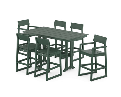 POLYWOOD® EDGE 7-Piece Farmhouse Bar Set with Trestle Legs in Green