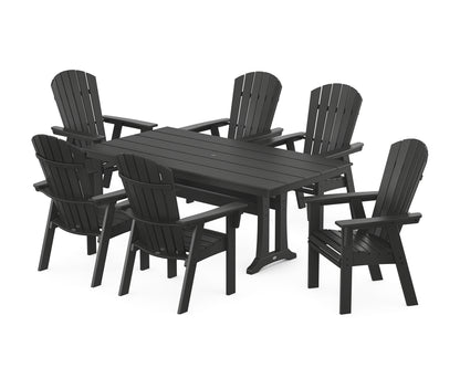 POLYWOOD® Nautical Curveback Adirondack 7-Piece Farmhouse Dining Set with Trestle Legs in Black