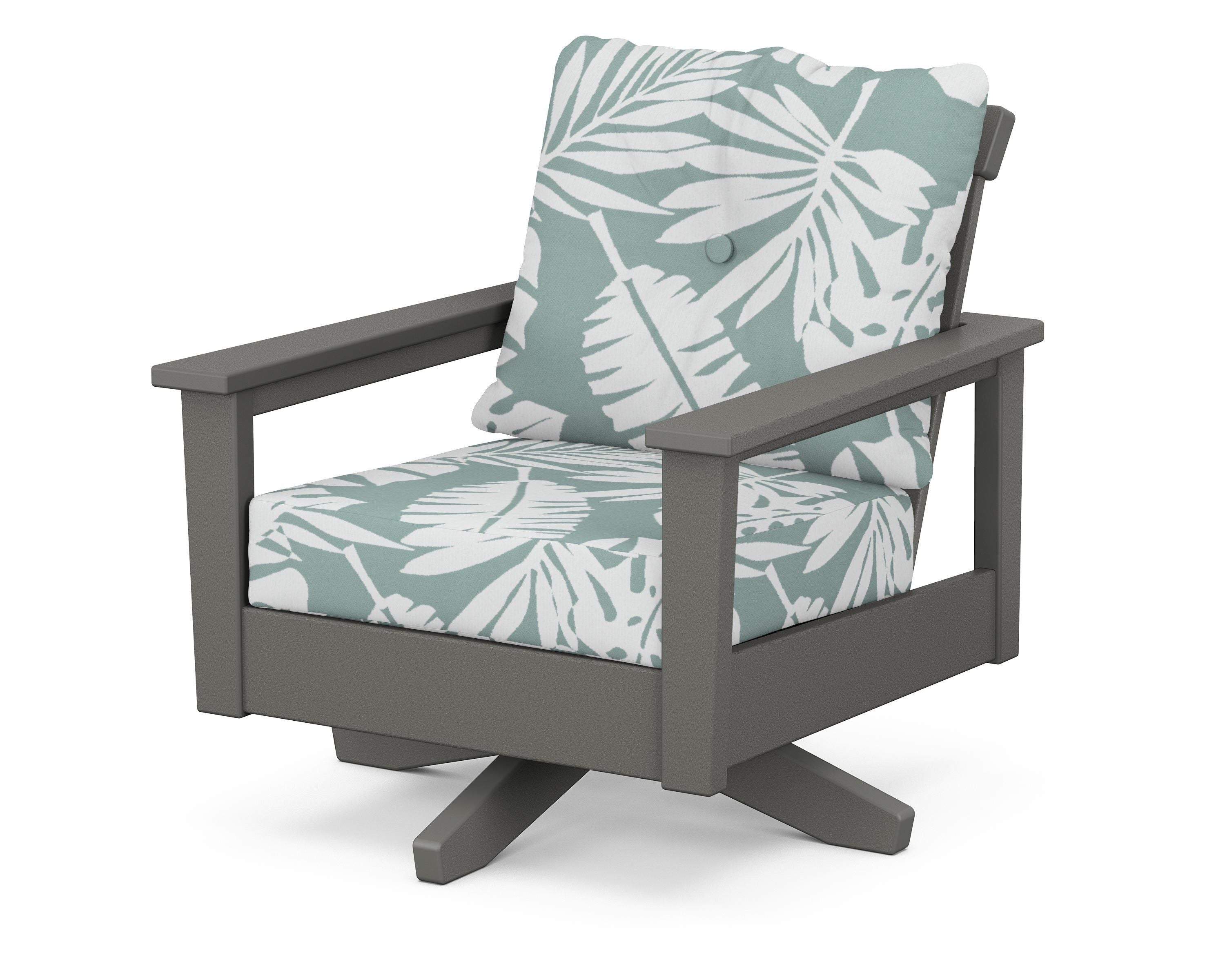 POLYWOOD® Prescott Deep Seating Swivel Chair in Slate Grey / Leaf Glacier Spa