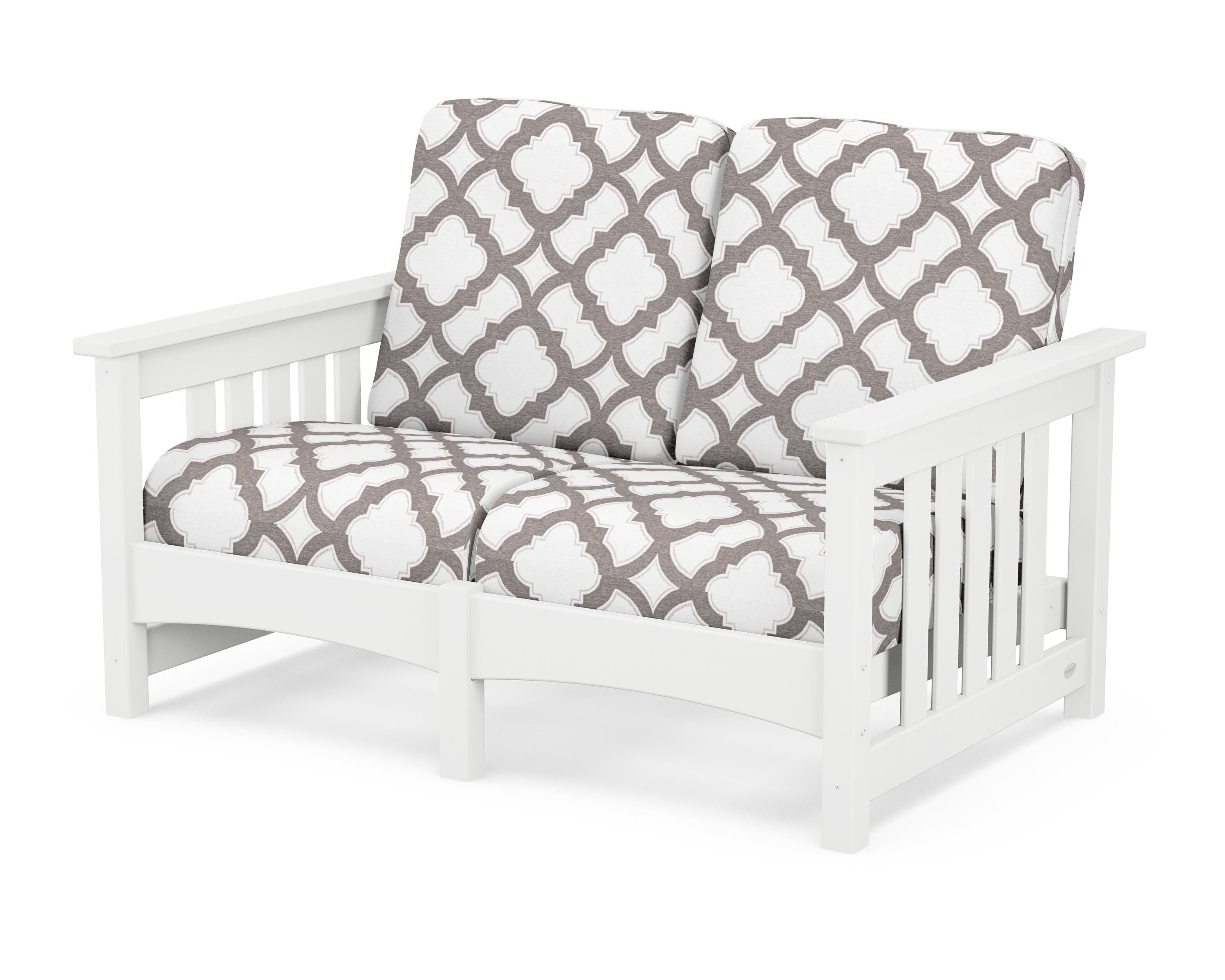 POLYWOOD® Club Mission Loveseat in White / Trellis Grey Mist