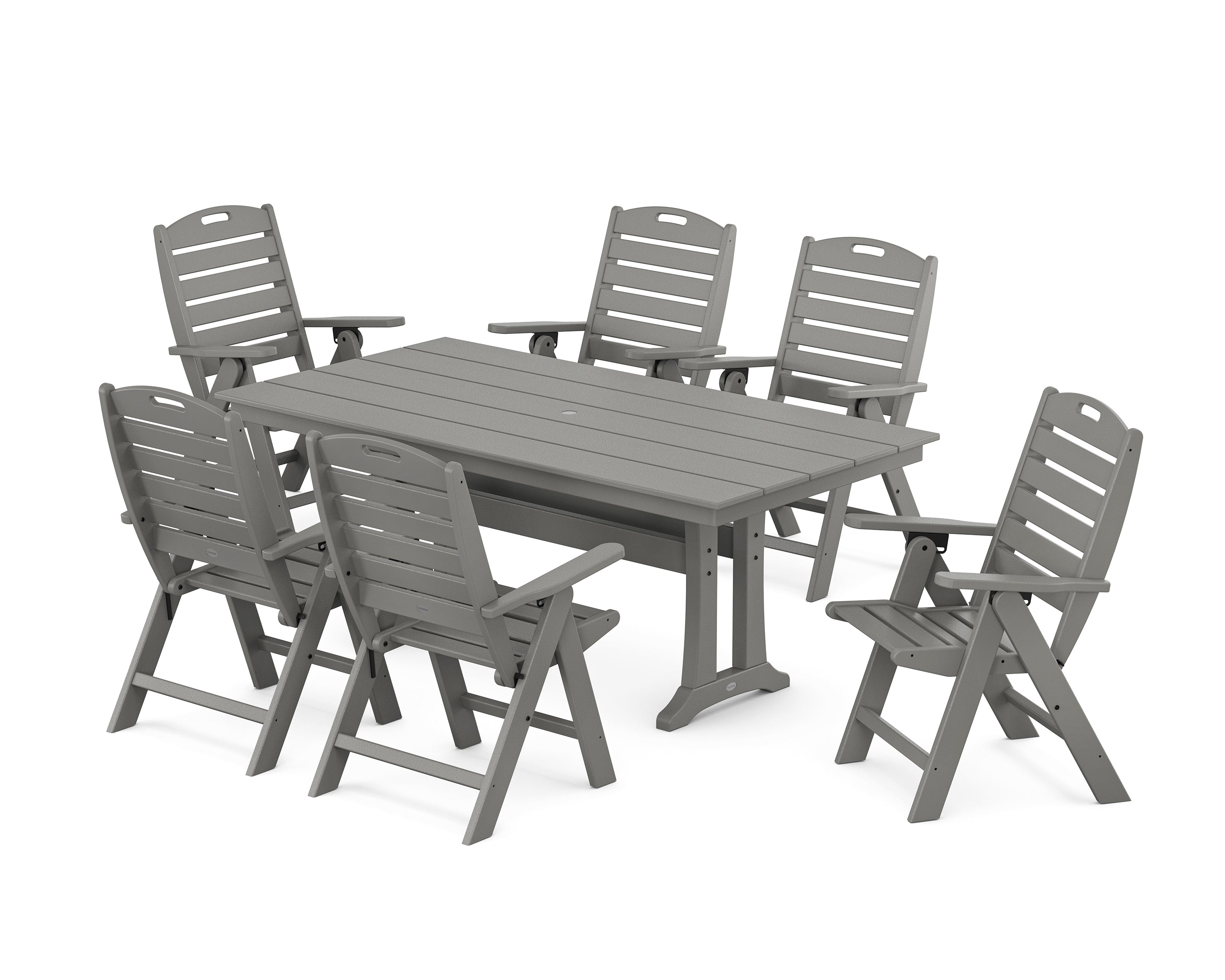 POLYWOOD® Nautical Highback 7-Piece Farmhouse Dining Set with Trestle Legs in Slate Grey