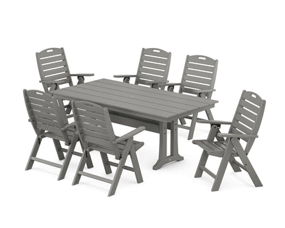 POLYWOOD® Nautical Highback 7-Piece Farmhouse Dining Set with Trestle Legs in Slate Grey