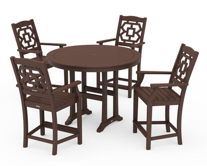 Martha Stewart by POLYWOOD® Chinoiserie 5-Piece Round Counter Set in Mahogany