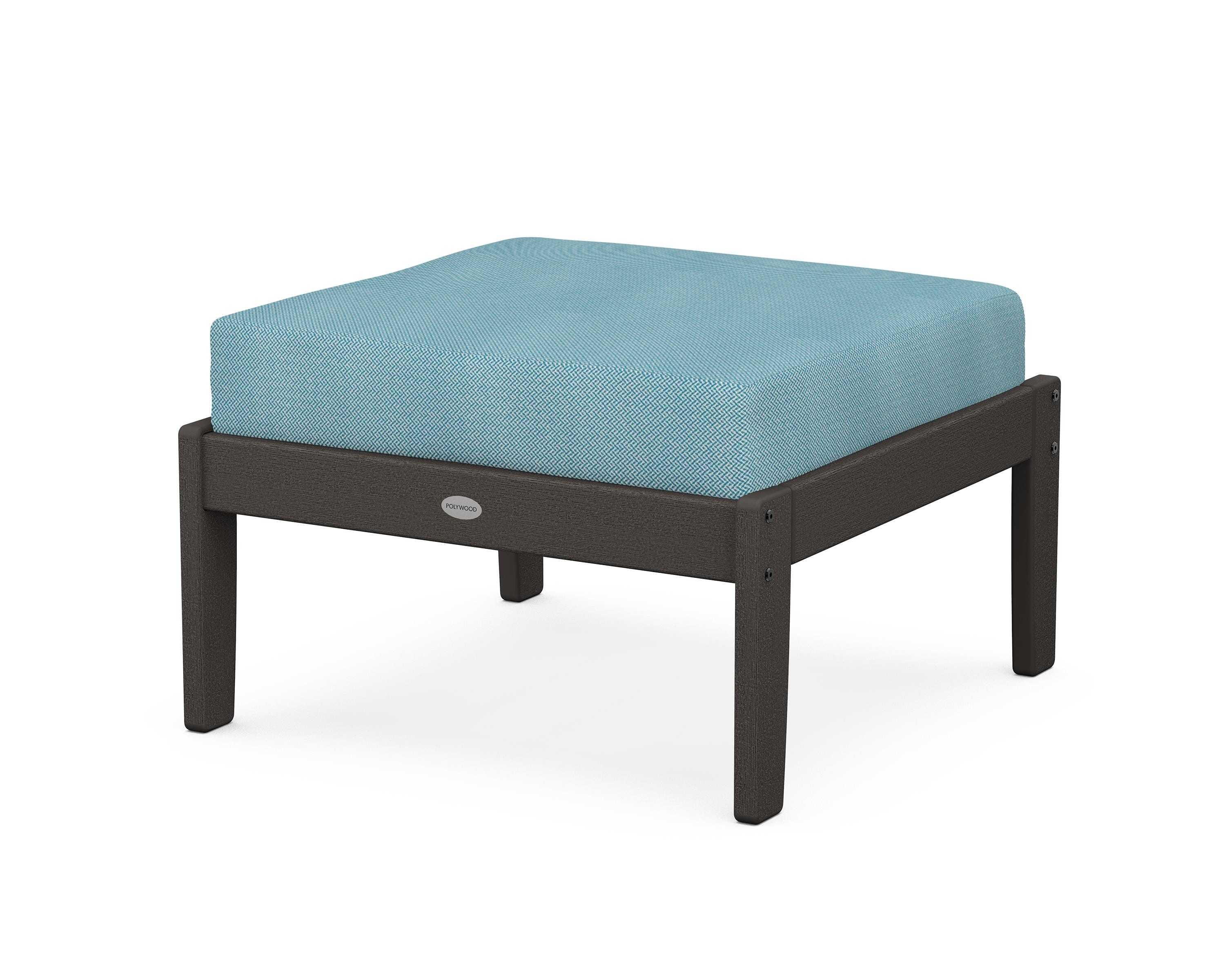 POLYWOOD® Braxton Deep Seating Ottoman in Vintage Coffee / Lattice Sky Blue