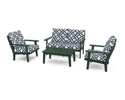 POLYWOOD® Lakeside 4-Piece Deep Seating Set in Green / Trellis Marine Indigo