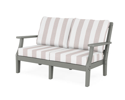 Martha Stewart by POLYWOOD® Chinoiserie Deep Seating Loveseat in Slate Grey / Cabana Stripe Dune Burlap