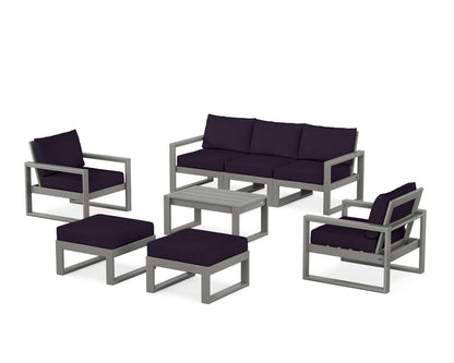 POLYWOOD® EDGE Sectional 8-Piece Lounge Sofa Set in Slate Grey / Navy Linen