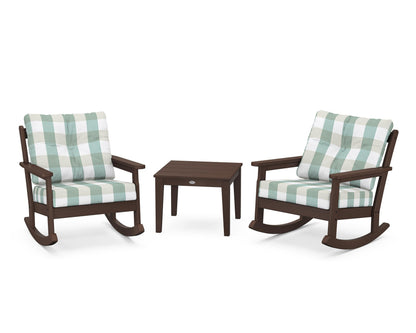 POLYWOOD® Vineyard 3-Piece Deep Seating Rocker Set in Mahogany / Buffalo Plaid Glacier Spa