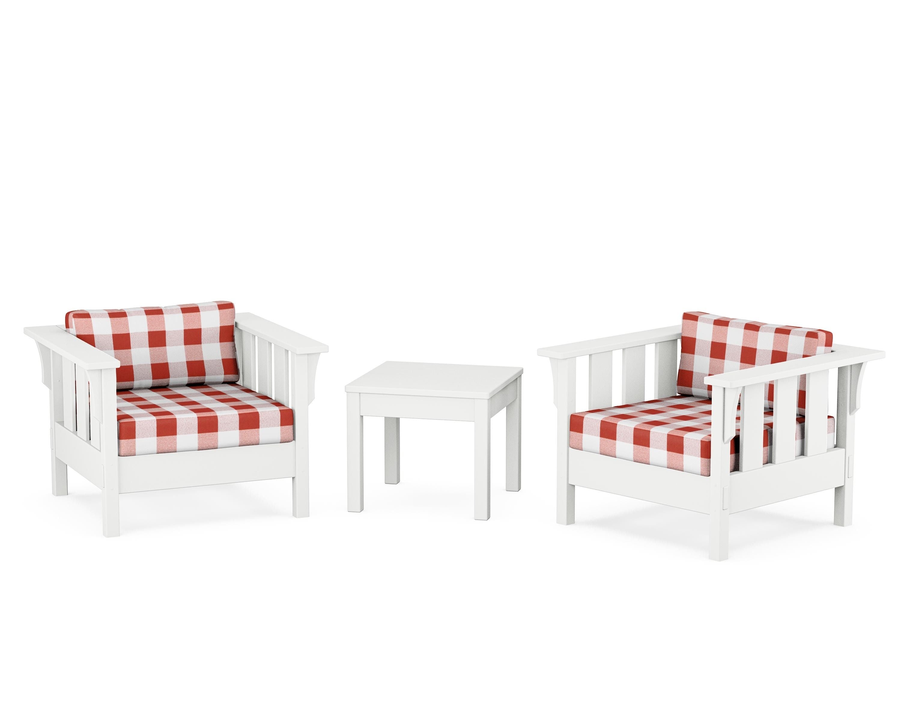 Martha Stewart by POLYWOOD® Acadia 3-Piece Deep Seating Set in White / Buffalo Plaid Crimson
