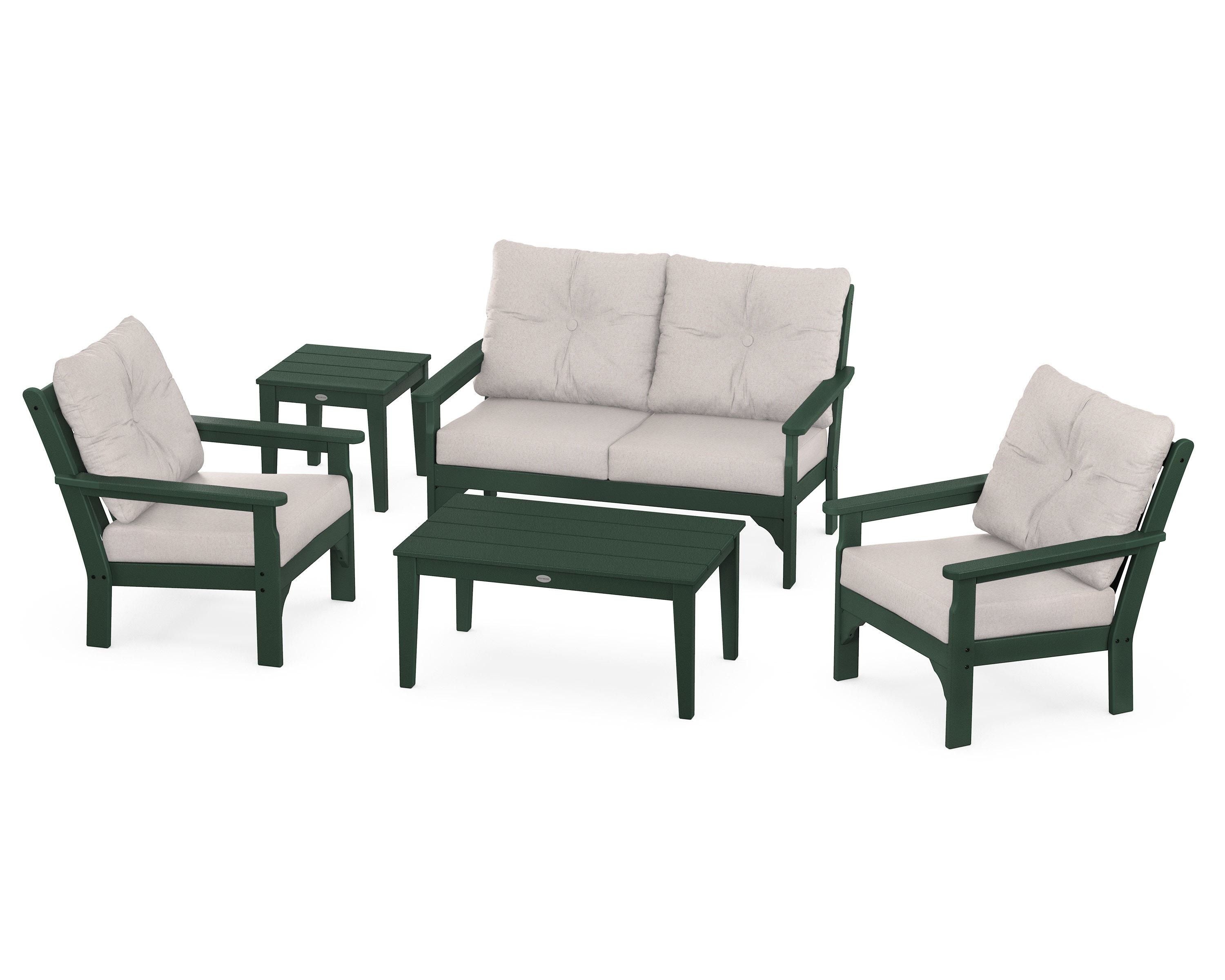 POLYWOOD® Vineyard 5-Piece Deep Seating Set in Green / Dune Burlap