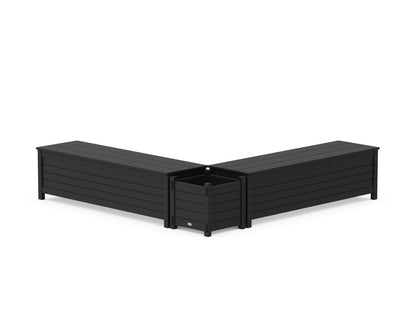 POLYWOOD® 60" Nautical L- Shaped Planter Storage Bench Set in Black
