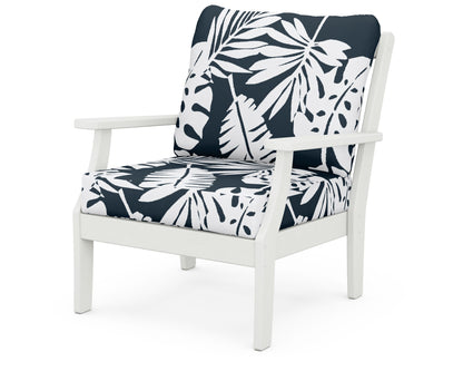 POLYWOOD® Braxton Deep Seating Chair in Vintage White / Leaf Marine Indigo