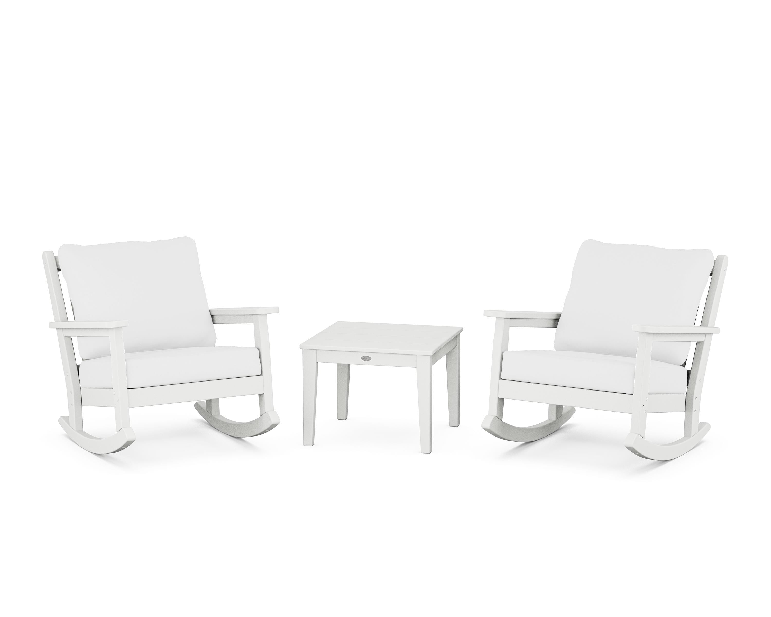 POLYWOOD® Chippendale 3-Piece Deep Seating Rocker Set in White / Natural