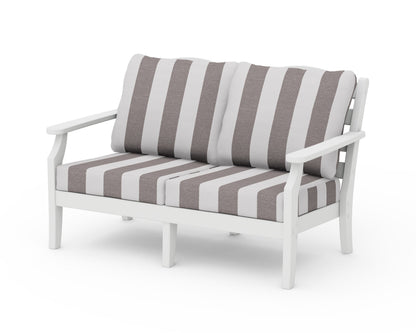 Draper James™ by  POLYWOOD® Savannah Deep Seating Loveseat in White / Cabana Stripe Grey Mist