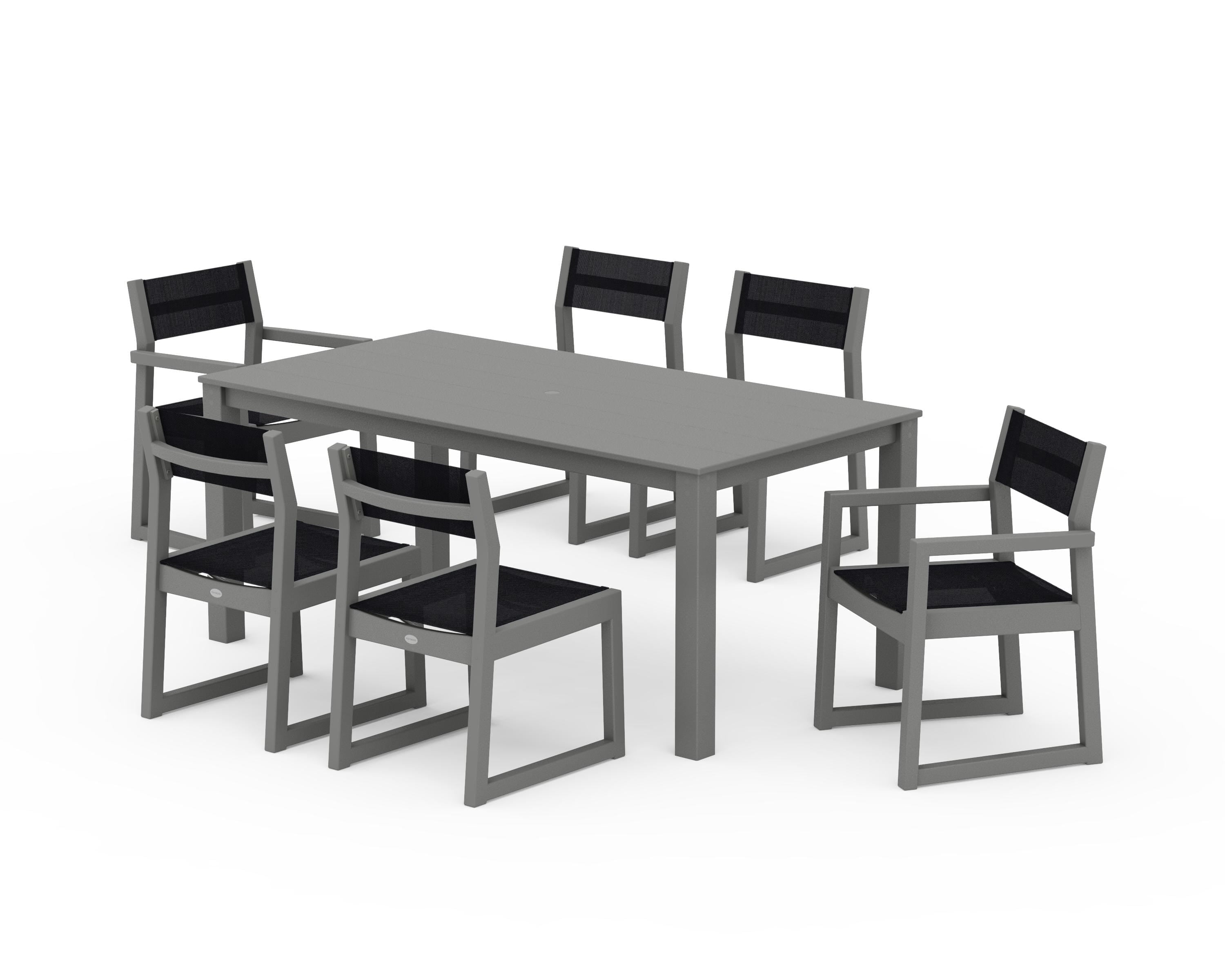 POLYWOOD® EDGE Sling 7-Piece Parsons Dining Set in Slate Grey / Black Sling
