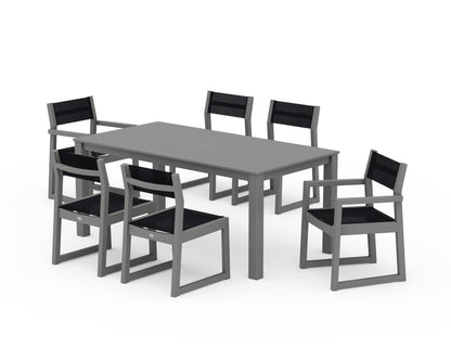 POLYWOOD® EDGE Sling 7-Piece Parsons Dining Set in Slate Grey / Black Sling