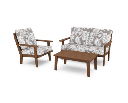 POLYWOOD® Lakeside 3-Piece Deep Seating Set in Teak / Leaf Grey Mist