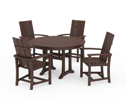 POLYWOOD® Modern Adirondack 5-Piece Round Dining Set with Trestle Legs in Mahogany