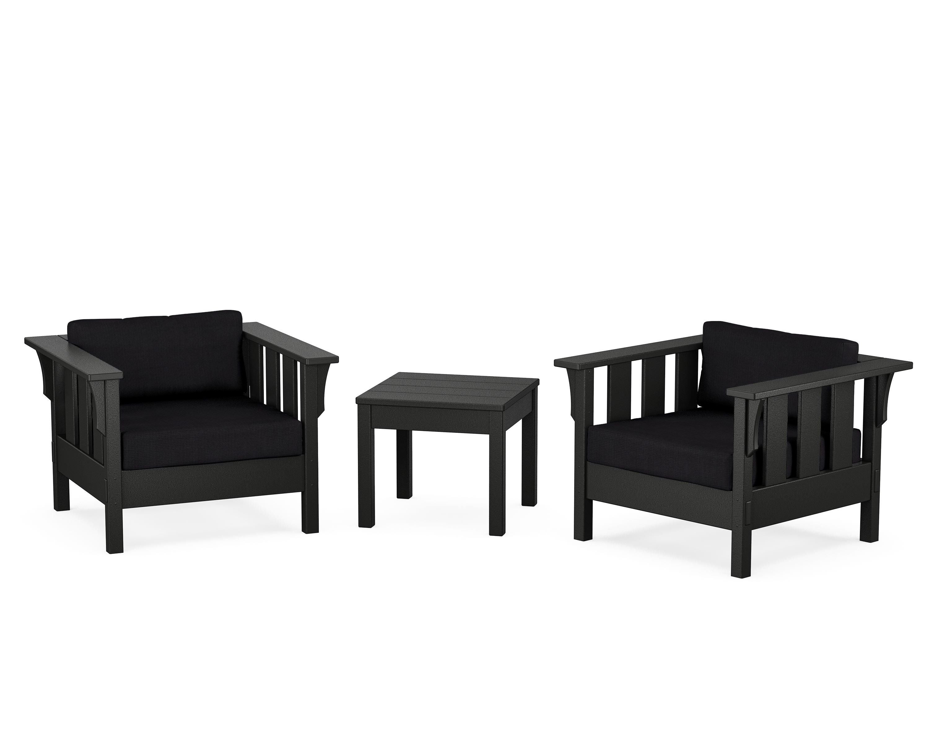 Martha Stewart by POLYWOOD® Acadia 3-Piece Deep Seating Set in Black / Midnight Linen