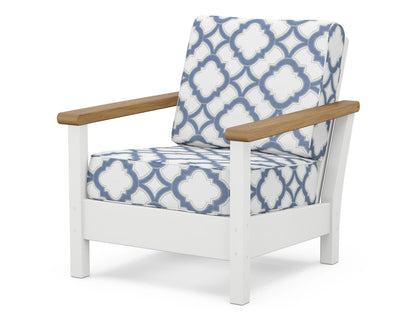 POLYWOOD® Harbour Deep Seating Chair in White / Natural / Trellis Sky Blue