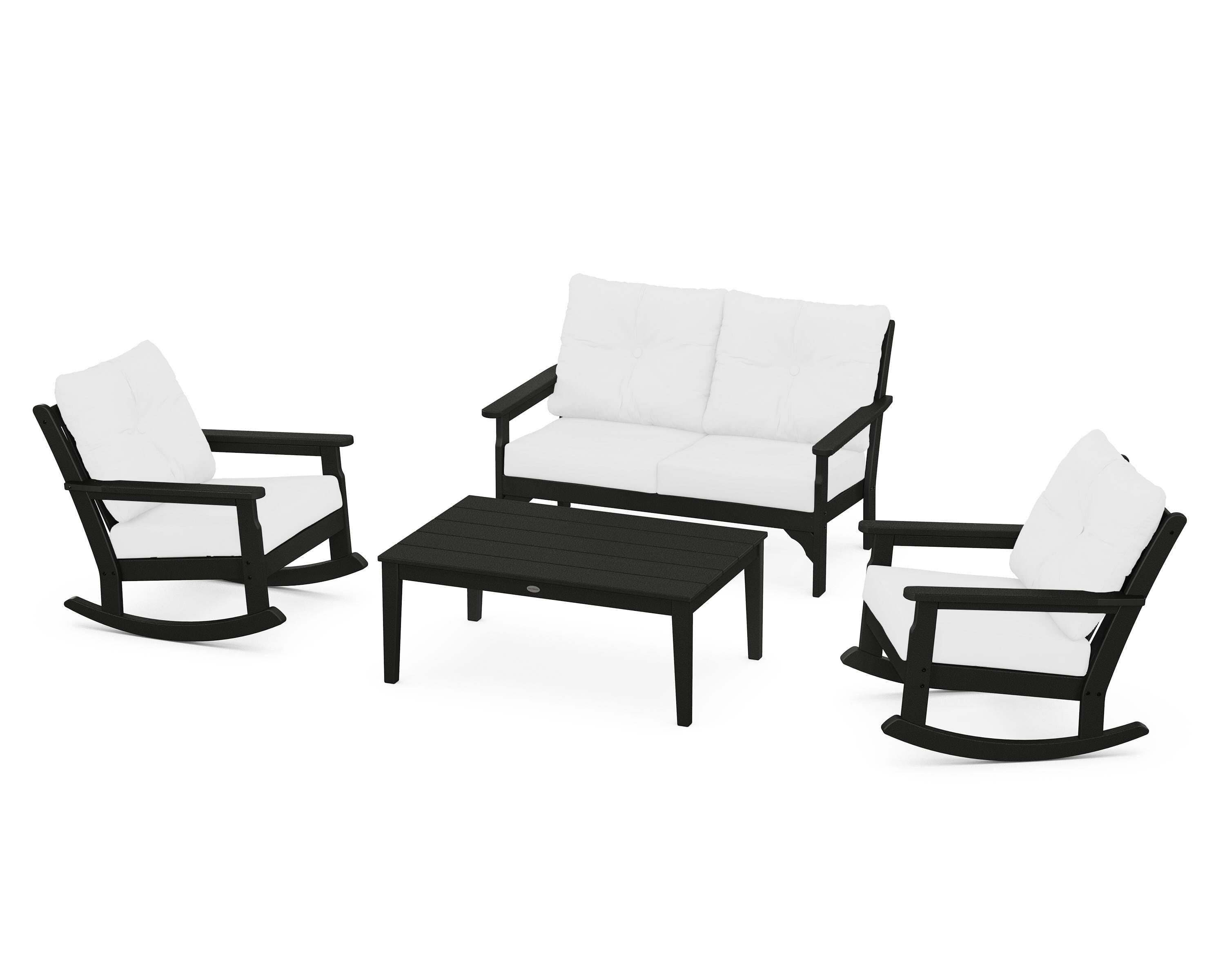 POLYWOOD® Vineyard 4-Piece Deep Seating Rocking Chair Set in Black / Natural