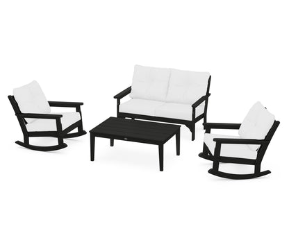 POLYWOOD® Vineyard 4-Piece Deep Seating Rocking Chair Set in Black / Natural