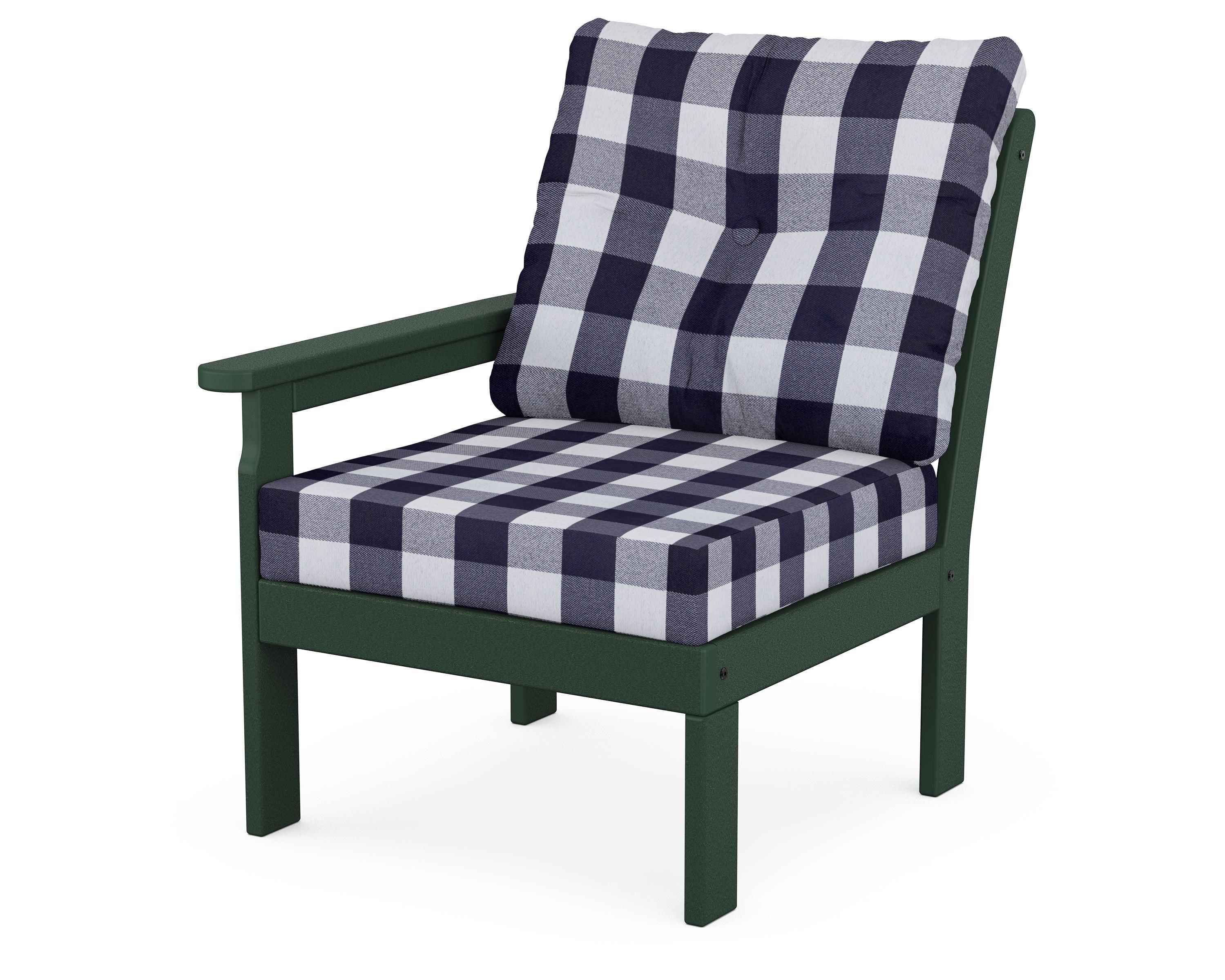 POLYWOOD® Vineyard Modular Left Arm Chair in Green / Buffalo Plaid Navy