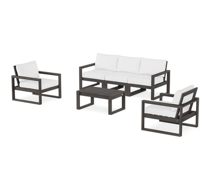 POLYWOOD® EDGE Sectional 4-Piece Deep Seating Set with Sofa in Vintage Coffee / Natural