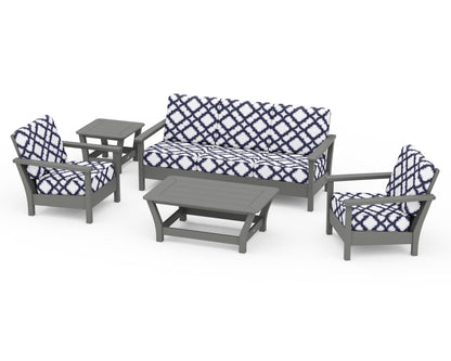 POLYWOOD® Harbour 5-Piece Deep Seating Set in Slate Grey / Trellis Navy