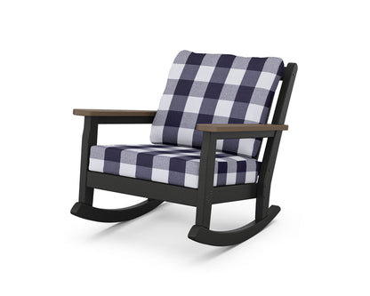 POLYWOOD® Chippendale Deep Seating Rocking Chair in Black / Kona / Buffalo Plaid Navy