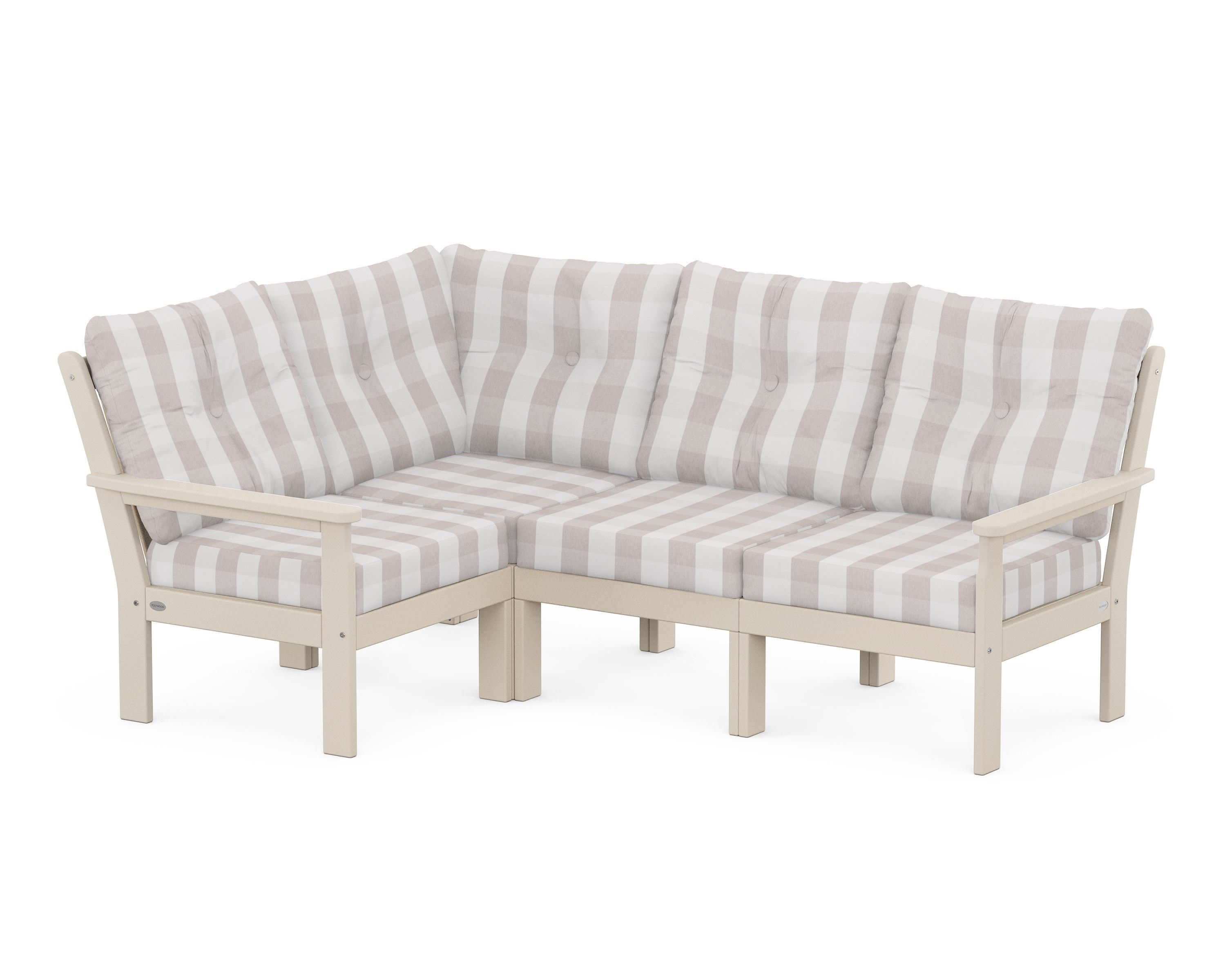 POLYWOOD® Vineyard 4-Piece Sectional in Sand / Buffalo Plaid Dune Burlap
