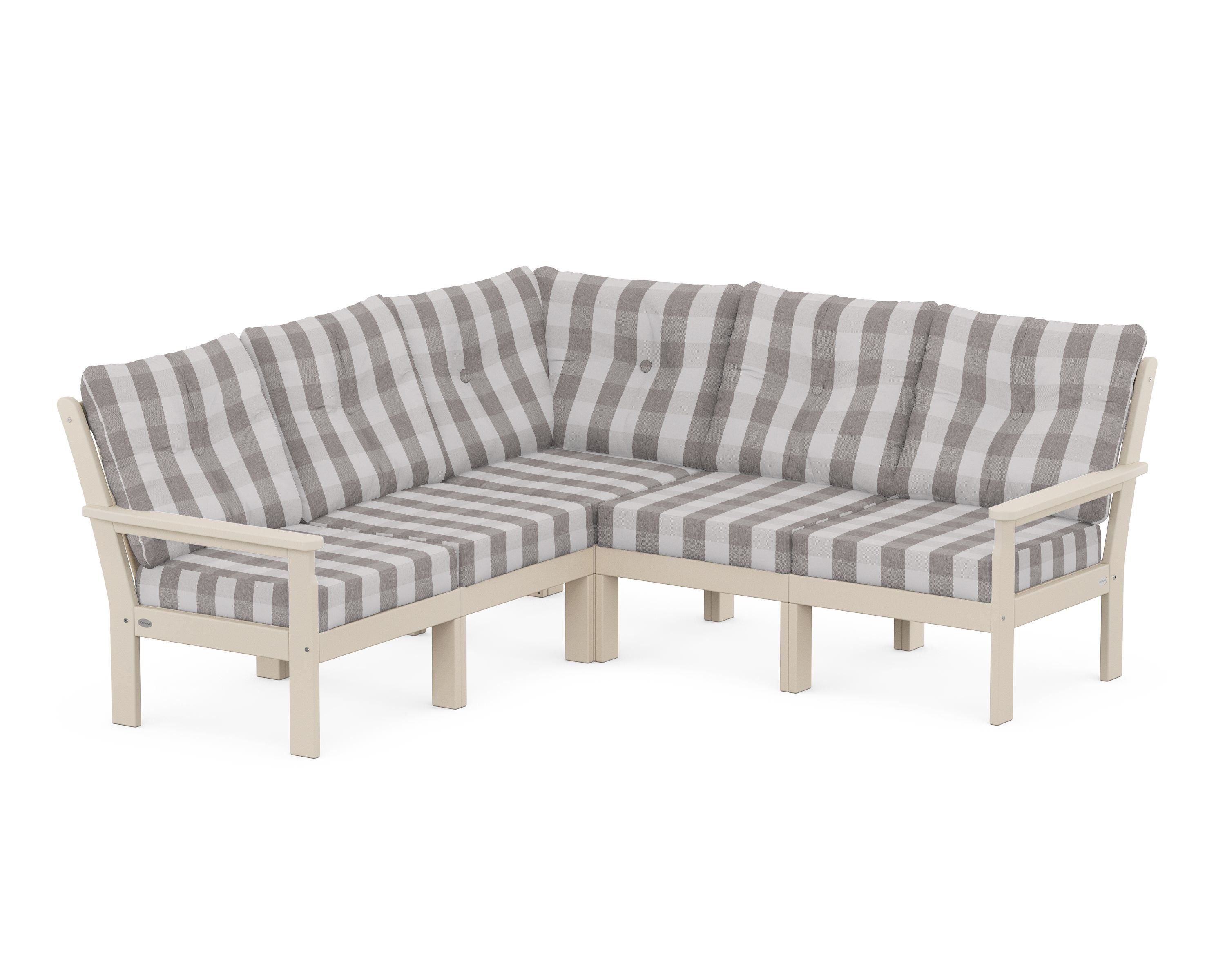 POLYWOOD® Vineyard 5-Piece Sectional in Sand / Buffalo Plaid Grey Mist