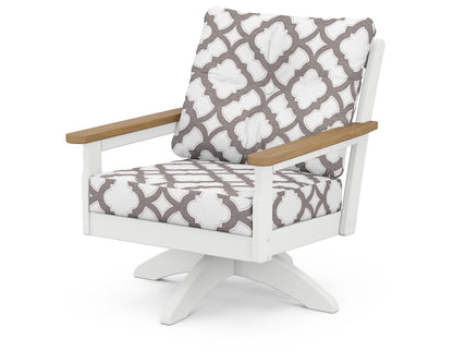 POLYWOOD® Vineyard Deep Seating Swivel Chair in White / Natural / Trellis Grey Mist