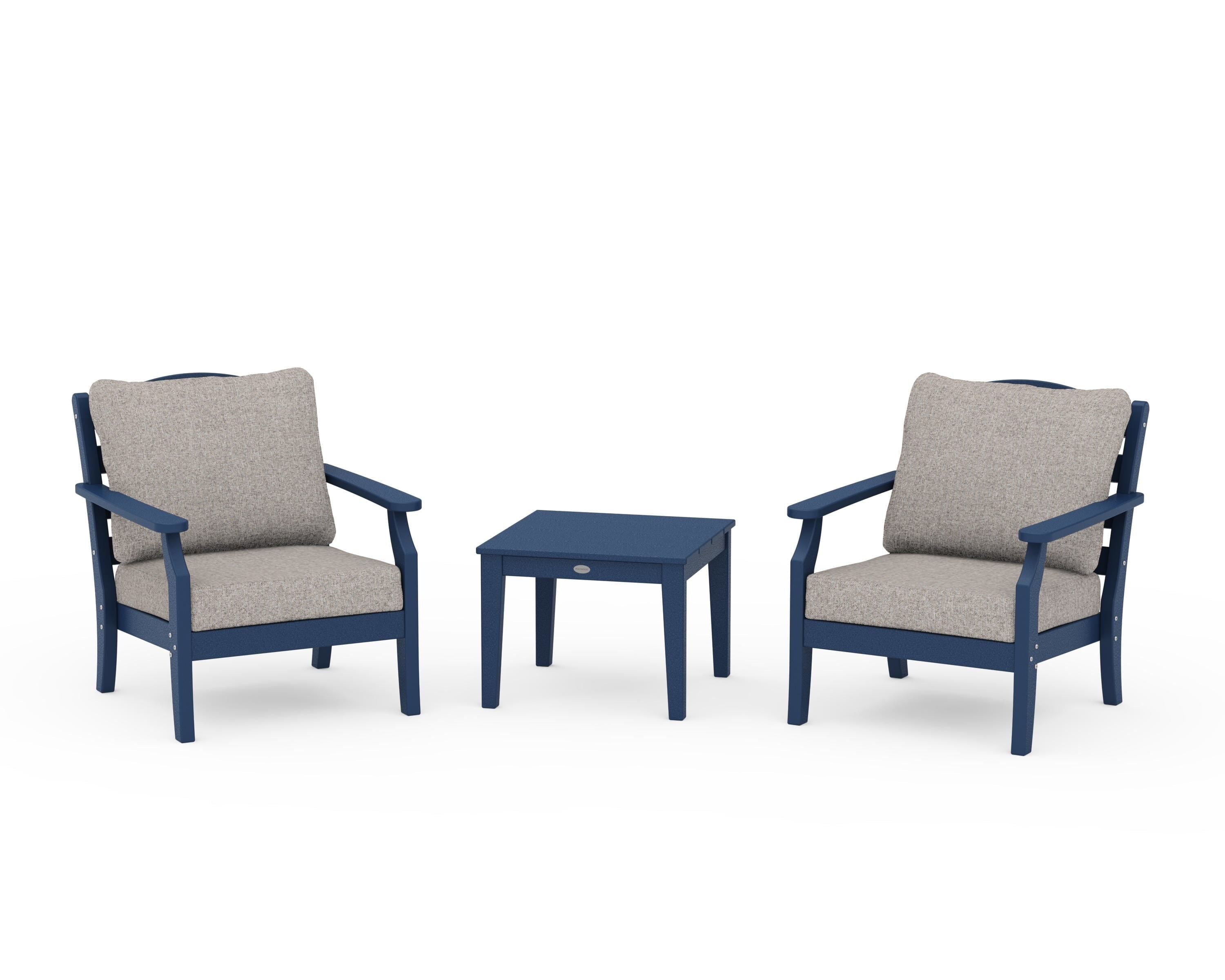 Draper James™ by  POLYWOOD® Savannah 3-Piece Deep Seating Set in Navy / Weathered Tweed