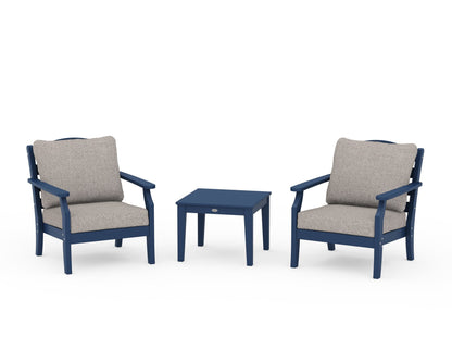 Draper James™ by  POLYWOOD® Savannah 3-Piece Deep Seating Set in Navy / Weathered Tweed