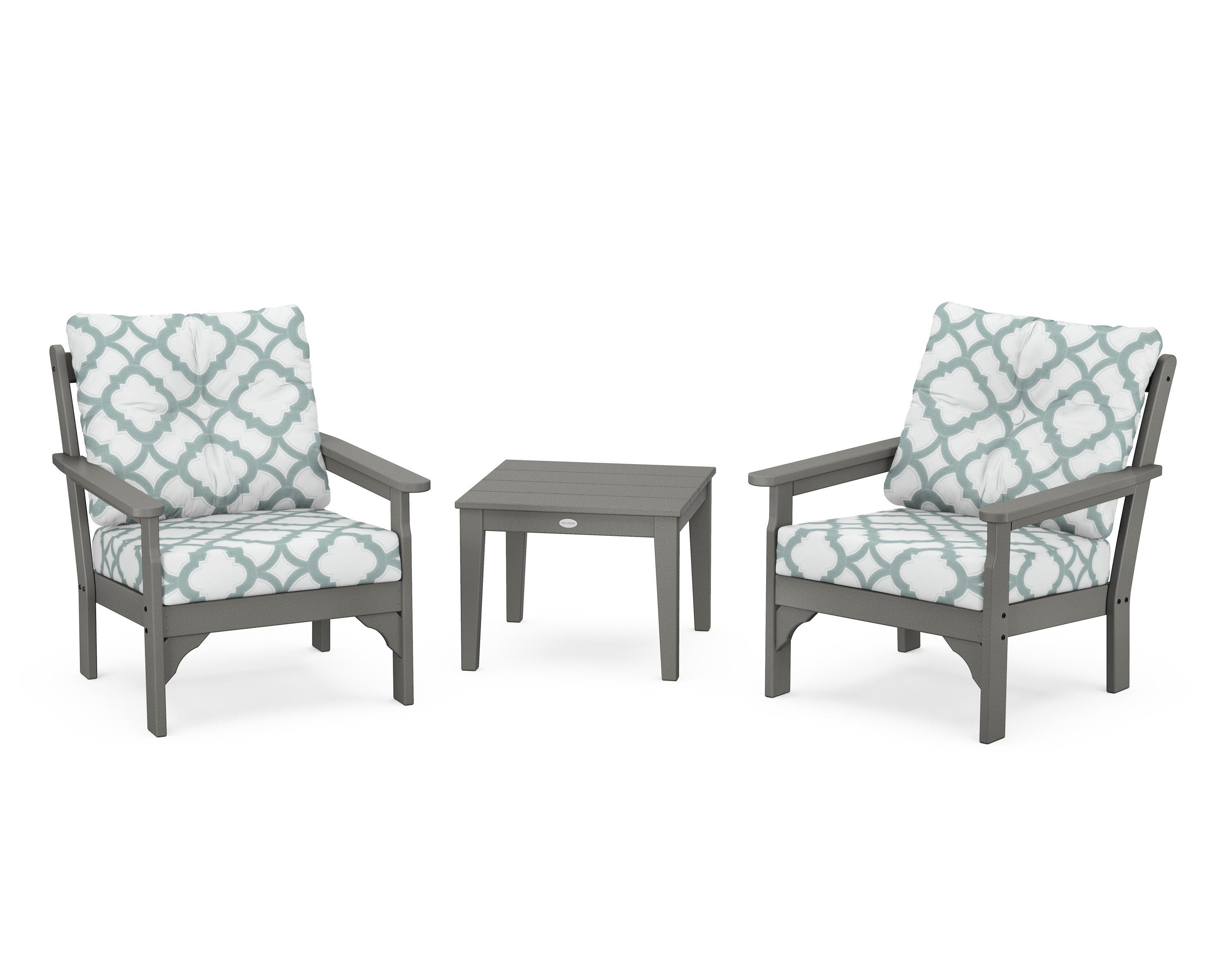 POLYWOOD® Vineyard 3-Piece Deep Seating Set in Slate Grey / Trellis Glacier Spa