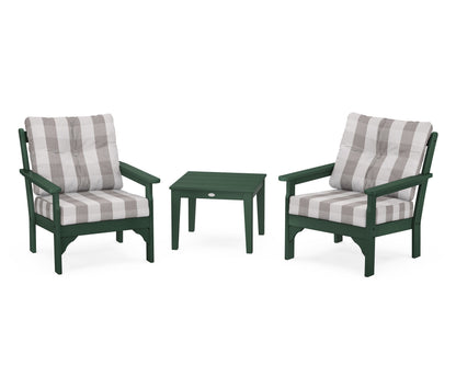 POLYWOOD® Vineyard 3-Piece Deep Seating Set in Green / Buffalo Plaid Grey Mist