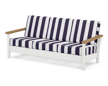 POLYWOOD® Harbour Deep Seating Sofa in White / Natural / Cabana Stripe Navy