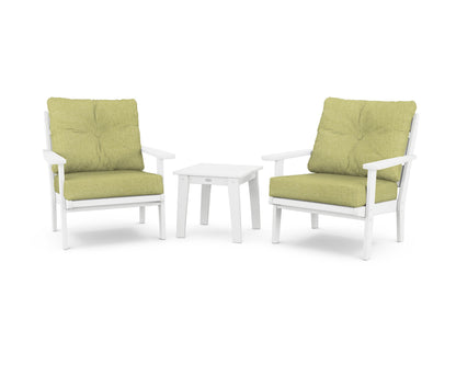 POLYWOOD® Lakeside 3-Piece Deep Seating Chair Set in White / Chartreuse Boucle