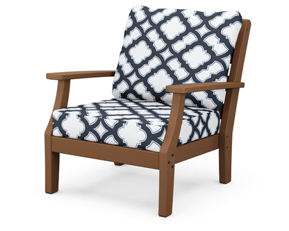 POLYWOOD® Chesapeake Deep Seating Chair in Teak / Trellis Marine Indigo