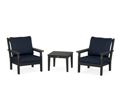 POLYWOOD® Chippendale 3-Piece Deep Seating Set in Black / Marine Indigo