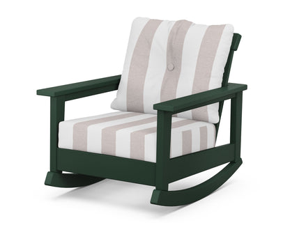 POLYWOOD® Prescott Deep Seating Rocking Chair in Green / Cabana Stripe Dune Burlap