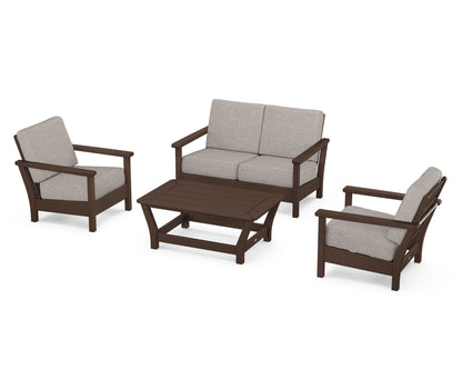 POLYWOOD® Harbour 4-Piece Deep Seating Set in Mahogany / Weathered Tweed
