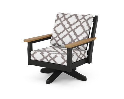 POLYWOOD® Chippendale Deep Seating Swivel Chair in Black / Natural / Trellis Grey Mist