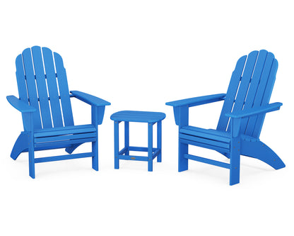 POLYWOOD® Vineyard 3-Piece Curveback Adirondack Set with South Beach 18" Side Table in Pacific Blue