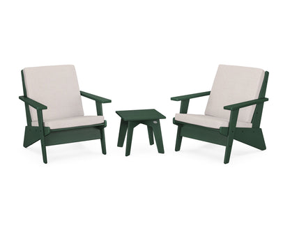POLYWOOD® Riviera Modern Lounge 3-Piece Set in Green / Dune Burlap