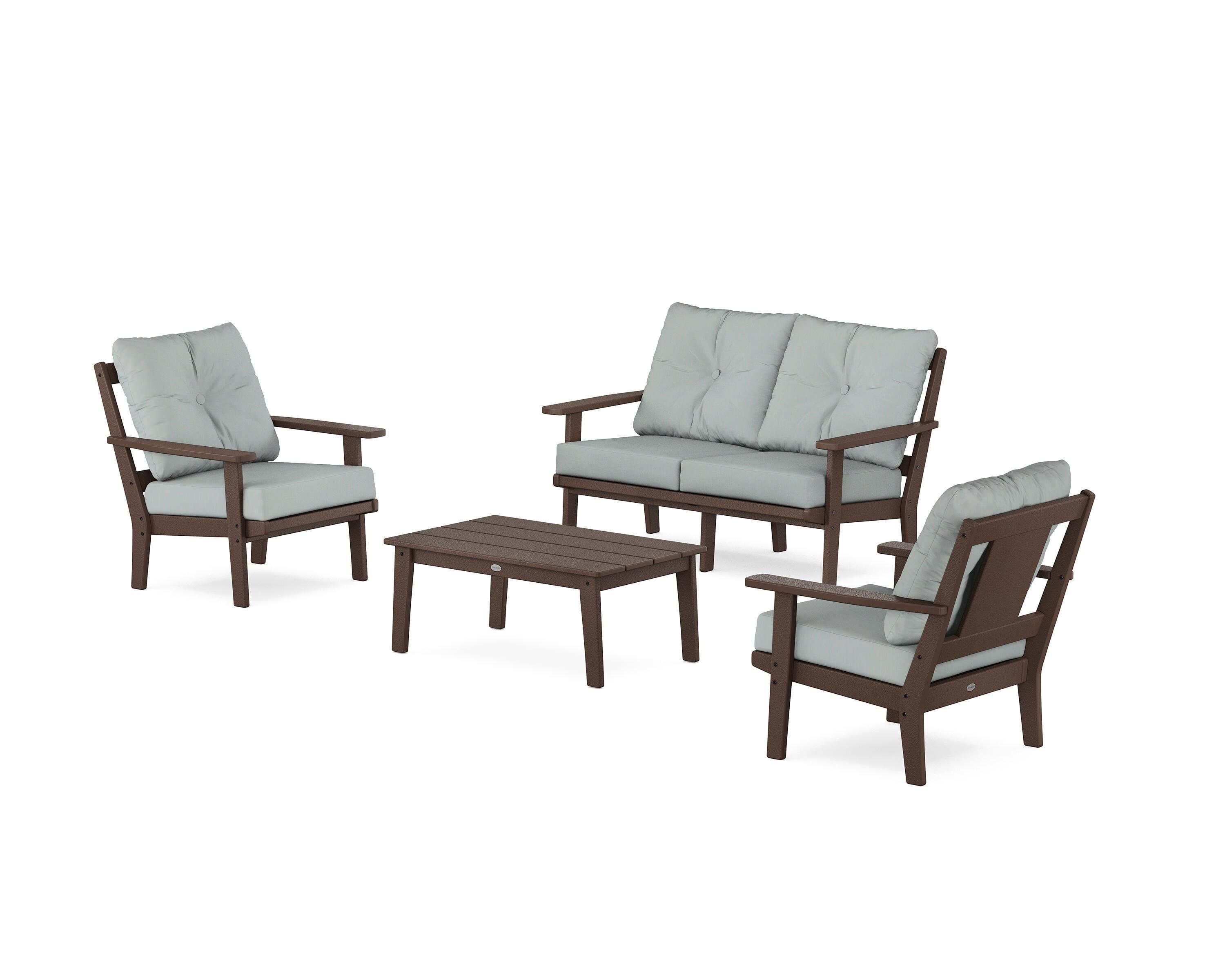 POLYWOOD® Prairie 4-Piece Deep Seating Set with Loveseat in Mahogany / Spa
