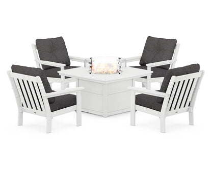 POLYWOOD® Vineyard 5-Piece Conversation Set with Fire Pit Table in White / Ash Charcoal