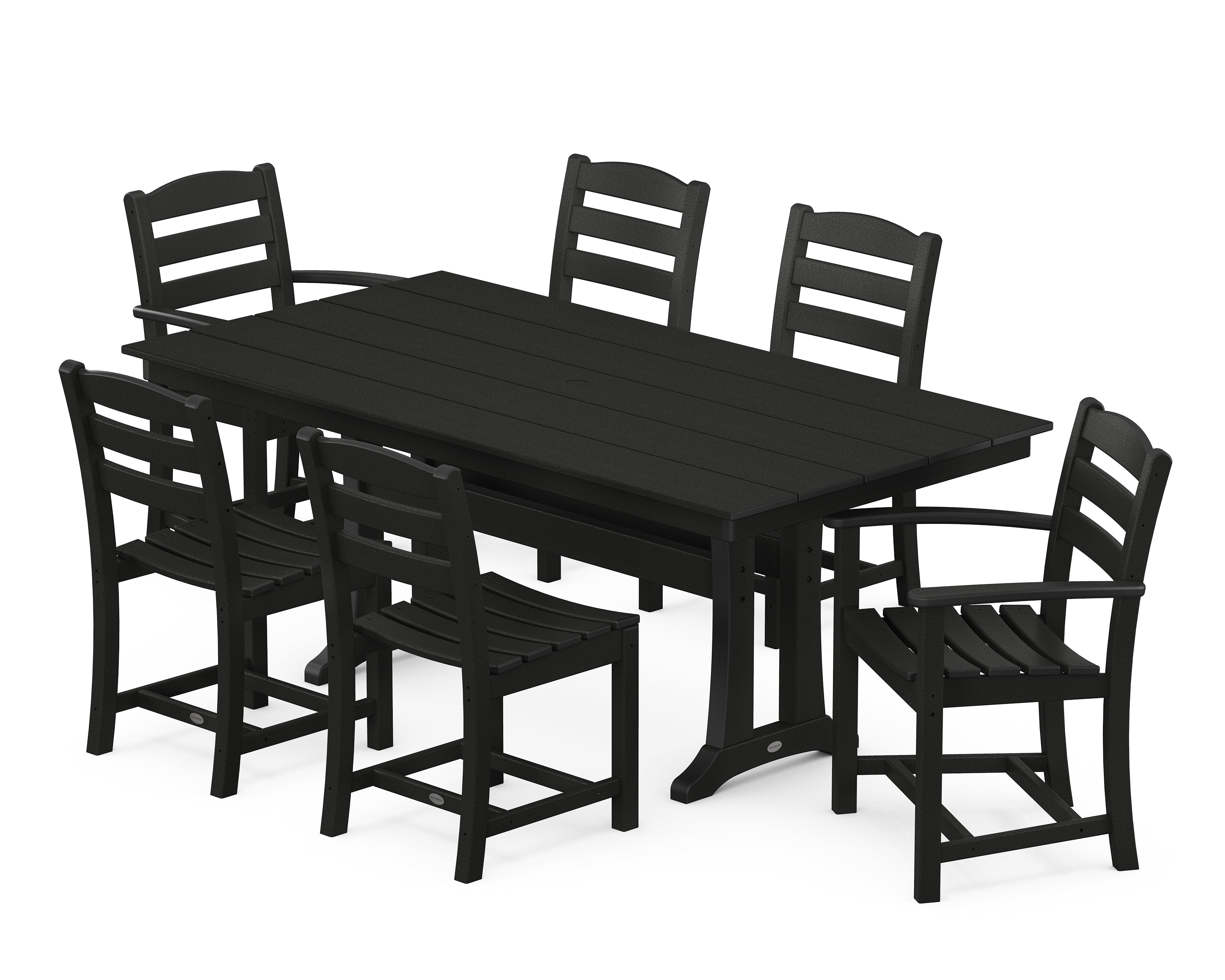 POLYWOOD® La Casa Café 7-Piece Farmhouse Dining Set with Trestle Legs in Black