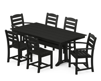 POLYWOOD® La Casa Café 7-Piece Farmhouse Dining Set with Trestle Legs in Black